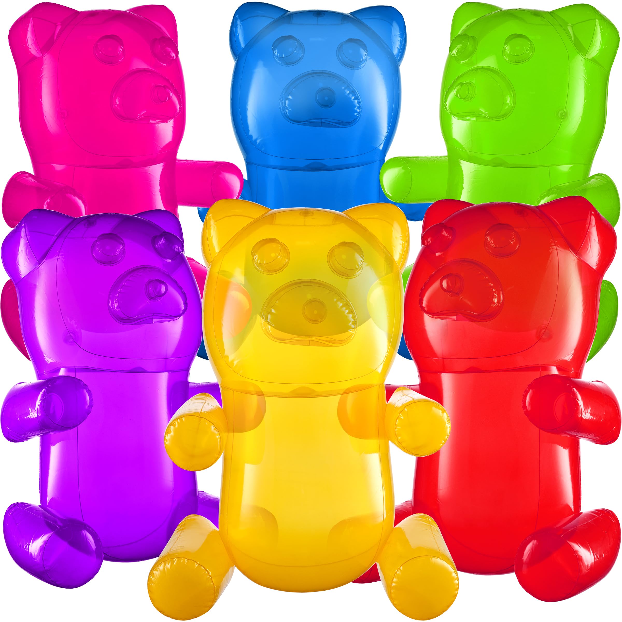 24" Inflatable Gummy Bears (Pack of 6) Huge Blow Up Pool Toys, Fun Photo Booth Props and Big Gummy Bear Decorations for Kids Birthday Parties and Themed Candy Land Party Decor Supplies